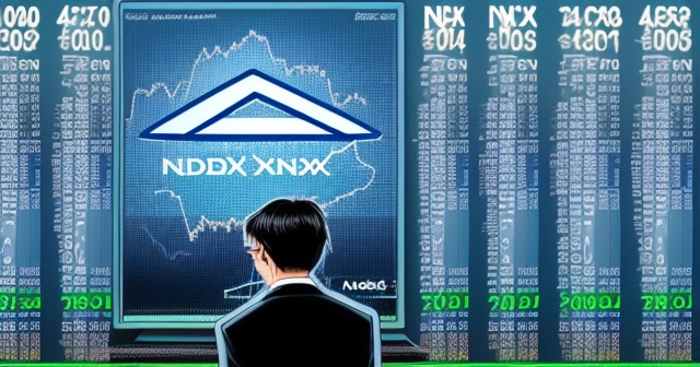 卡通投資者正在分析納斯達克 100 指數數據