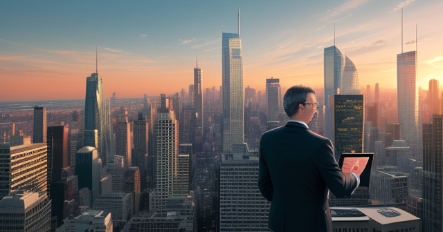 台灣金融區的天際線在日落時