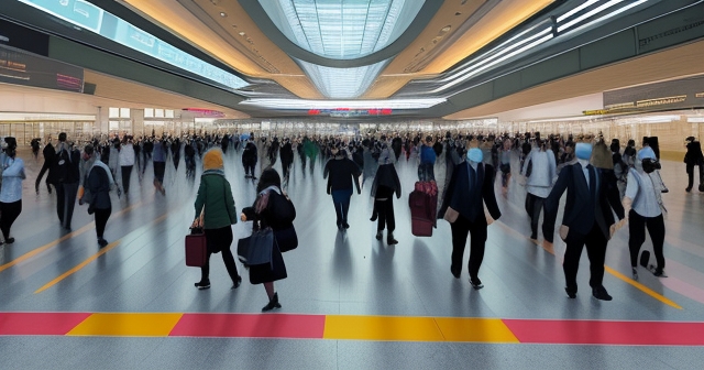 國際旅客抵達機場,疫情防控措施進行中