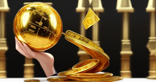 一個平衡秤，一邊是黃金，另一邊是債務