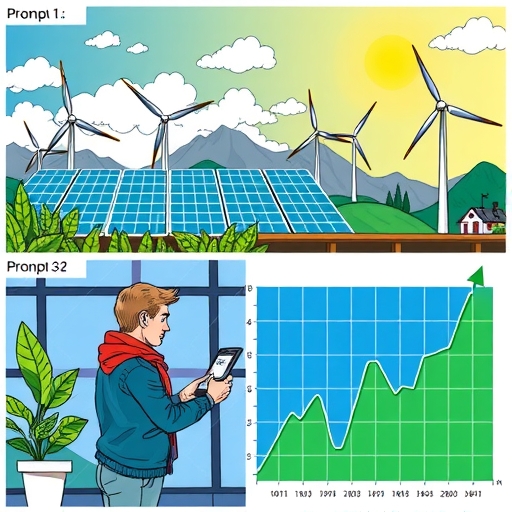 一位投資者在現代辦公室分析綠色股票。