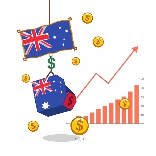 澳幣下跌及貨幣符號的示意圖
