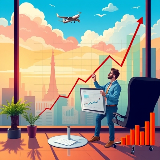 一個充滿活力的牛市場景，圖表呈上漲趨勢