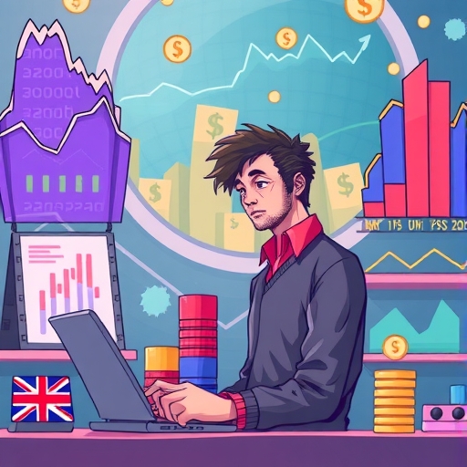 色彩豐富的市場場景,包含貨幣圖表和趨勢線