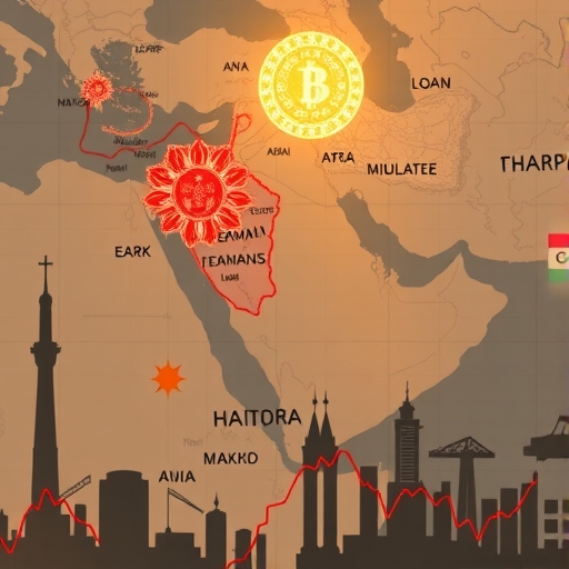 貨幣交易的藝術插圖，呈現全球緊張氣氛下的市場情況