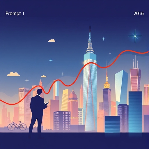 一幅描繪金融元素的城市天際線