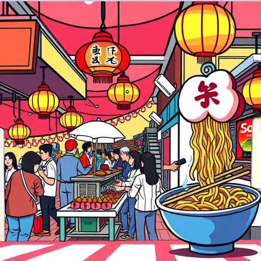 擁擠的街頭美食場景