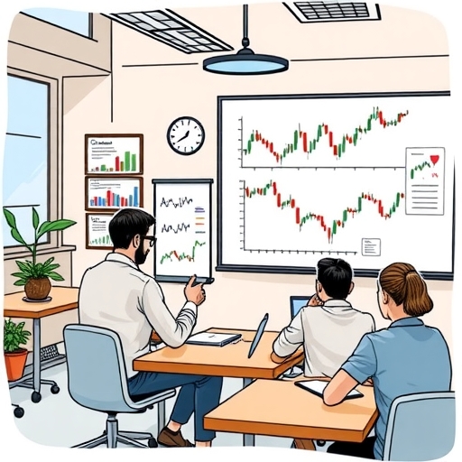 一位導師正在輔導學生理解蠟燭圖型態