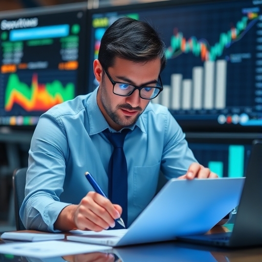 一位財務分析師正在審閱數據