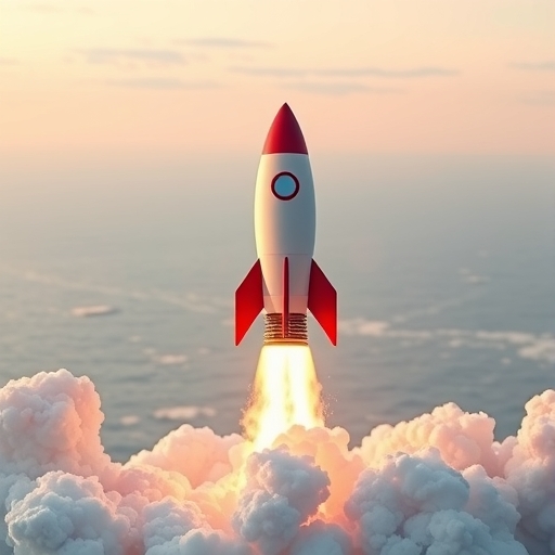 一枚火箭正在發射,搭載股票圖表