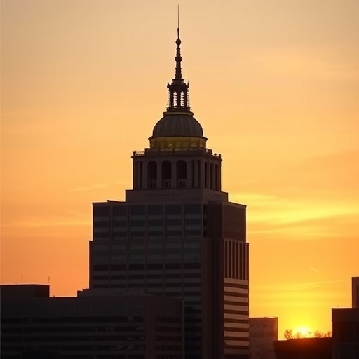 伯克夏海瑟威大樓在夕陽下的景象