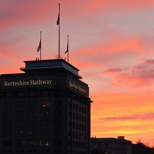 波克夏海瑟威大樓在夕陽下的景象