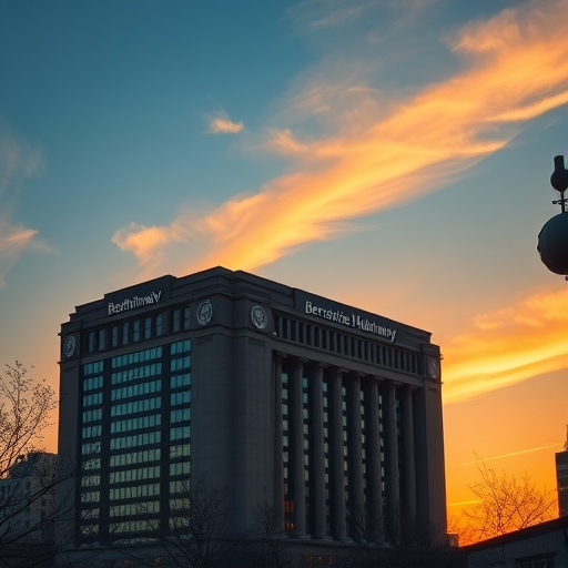 伯克夏海瑟威大樓在夕陽下的景象