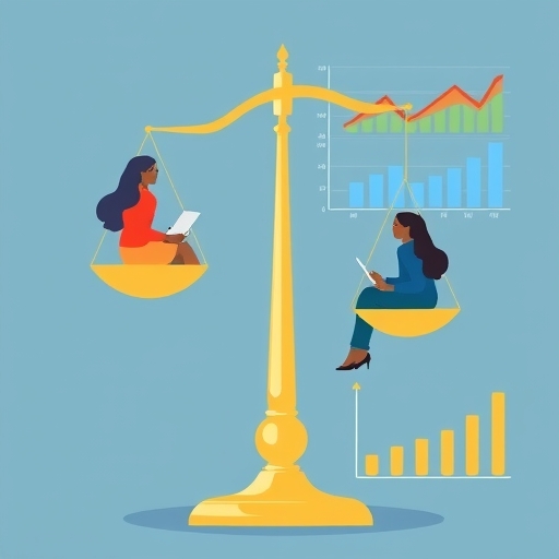 一位商業人士正在權衡利潤與社會影響的天平