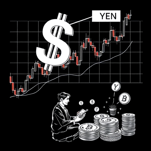 市場圖表中顯示的美元與日圓符號