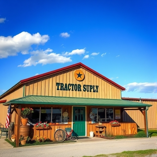 一間農業用品店,背景為充滿活力的鄉村景觀