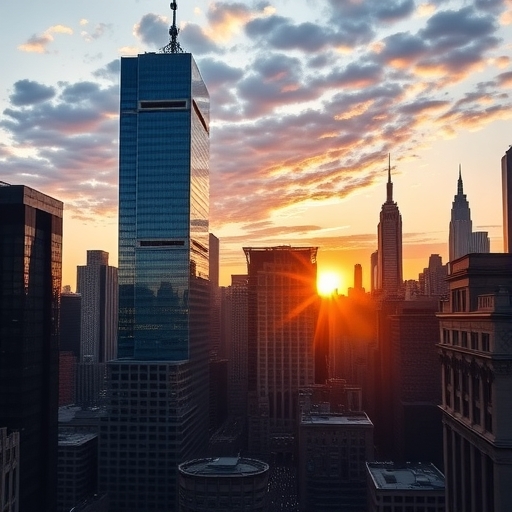 夕陽下的華爾街天際線