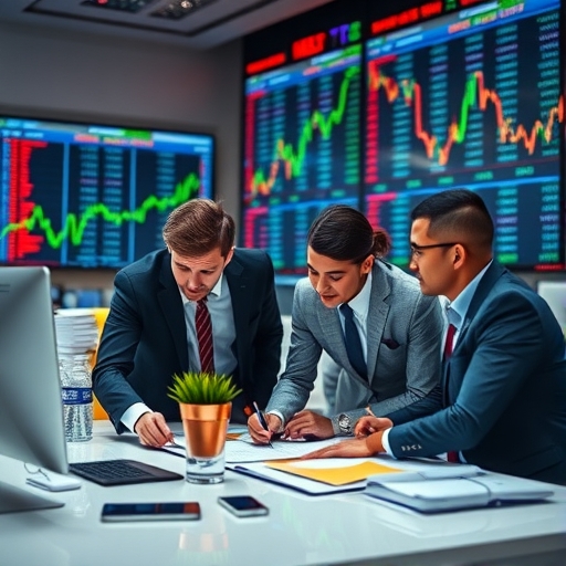 一群商業團隊正在分析股票市場趨勢