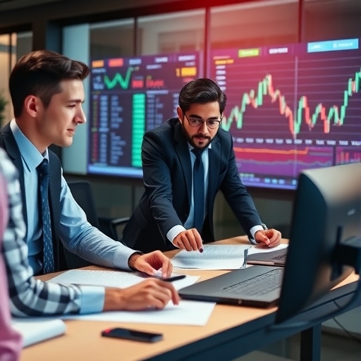 一群商業團隊正在分析股票市場趨勢