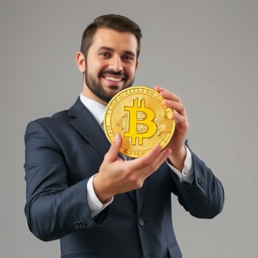一位男子正在現場展示比特幣持有情況