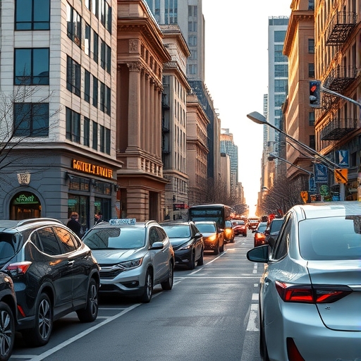 在城市中行駛的電動車