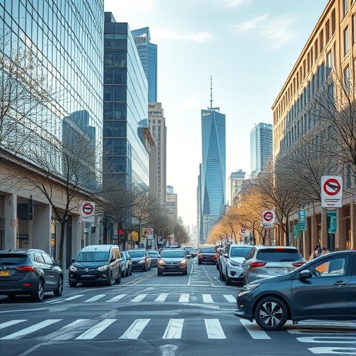 在城市中行駛的電動車