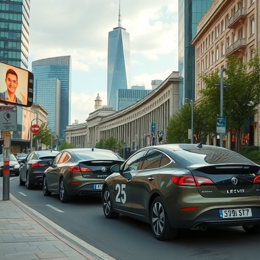 在城市中行駛的電動車