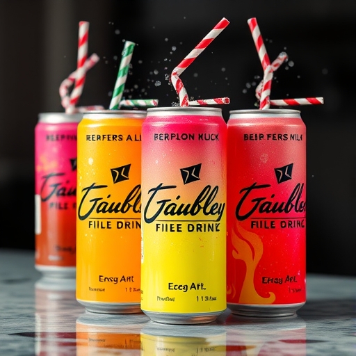 色彩鮮豔的能量飲料陳列