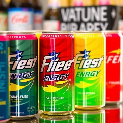 色彩鮮豔的能量飲料陳列