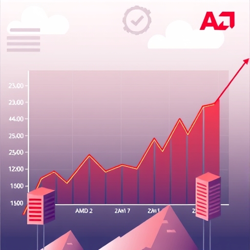 一張圖示,顯示超微的財務報告與市場分析。