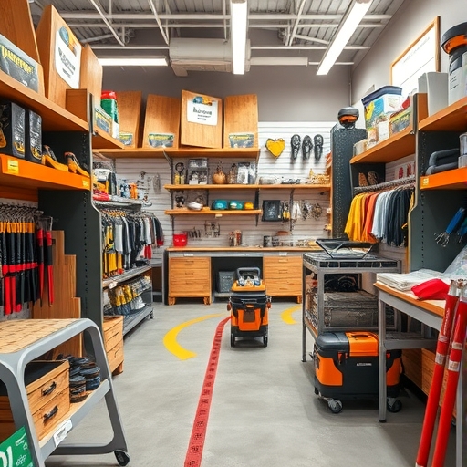 一間居家修繕店鋪內部陳列著工具。