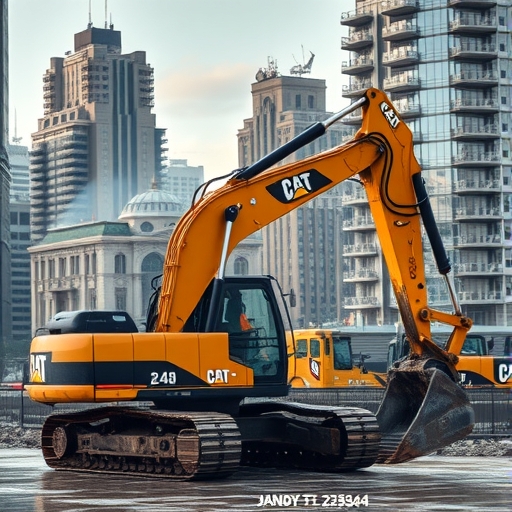 開拓重工大型機具在城市建築旁。
