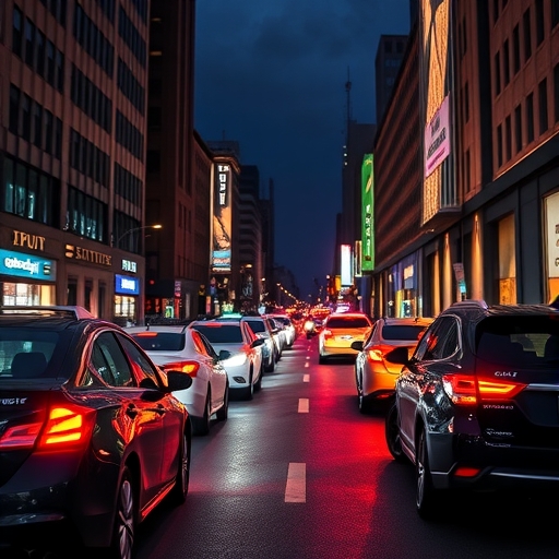 夜晚城市背景下的 Lyft 汽車標誌