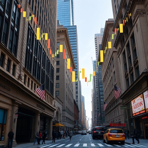 華爾街景觀與上升的股市圖表