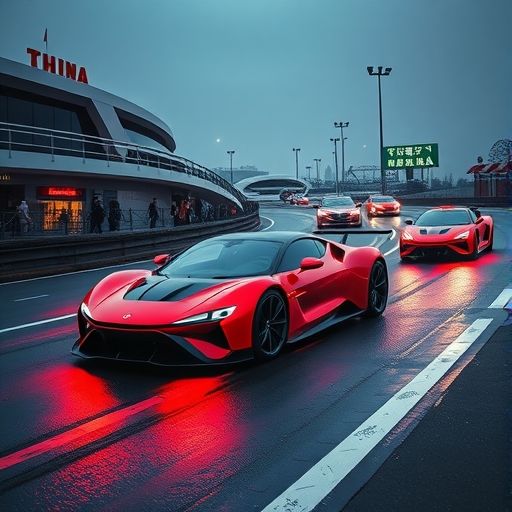 電動賽車在中國賽道上馳騁。