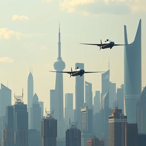 未來城市的空中計程車天際線