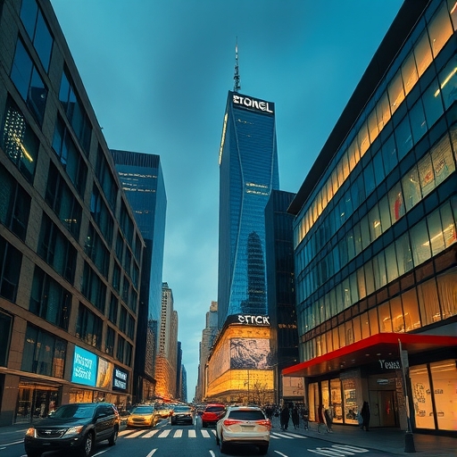 現代都市中的全球銀行大樓景觀