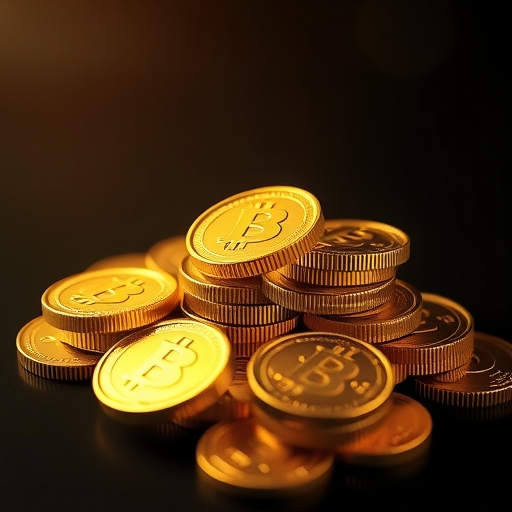 多枚金幣堆疊，反射著光芒