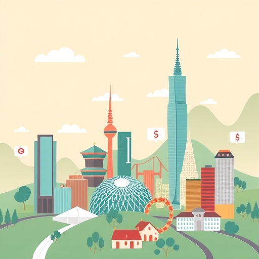 台灣金融商業區的抽象插畫。