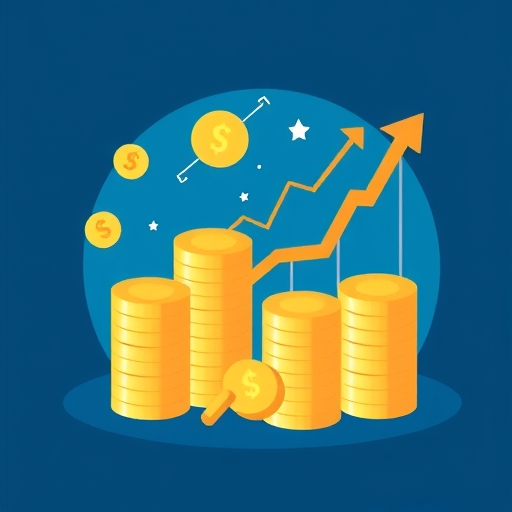 堆疊穩固的藍色籌碼,象徵藍籌股的穩定性與成長