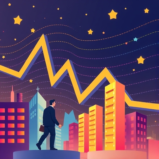 金融市場動態的抽象插圖，顯示資金流動、股票圖表和全球連結。