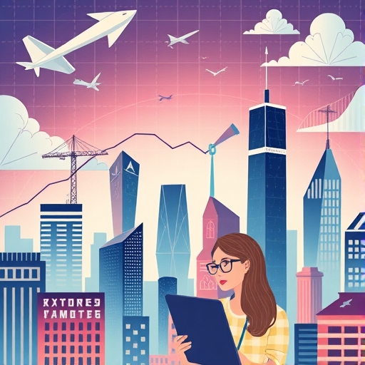 金融市場動態的抽象插圖，顯示資金流動、股票圖表和全球連結。