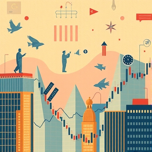 金融市場動態的抽象插圖，顯示資金流動、股票圖表和全球連結。