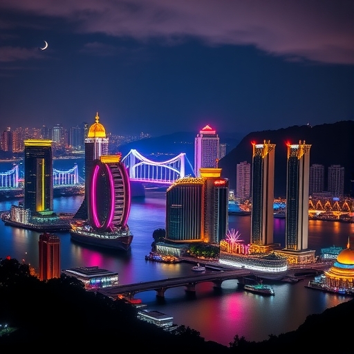 澳門璀璨的夜間城市天際線