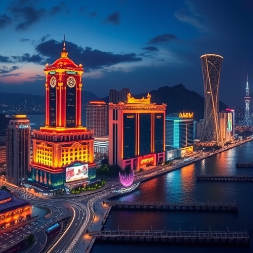 澳門璀璨的夜間城市天際線