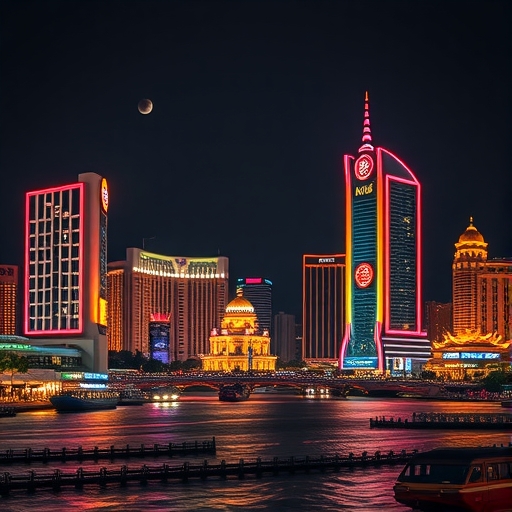澳門璀璨的夜間城市天際線