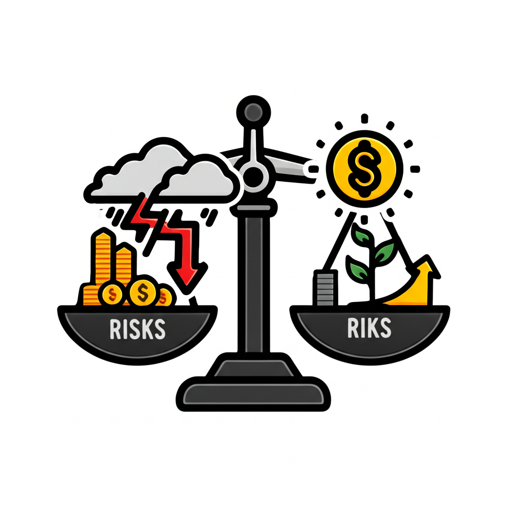 一個人小心翼翼地在波動的股市圖表上走鋼索，象徵投資所需的風險評估與審慎評估。