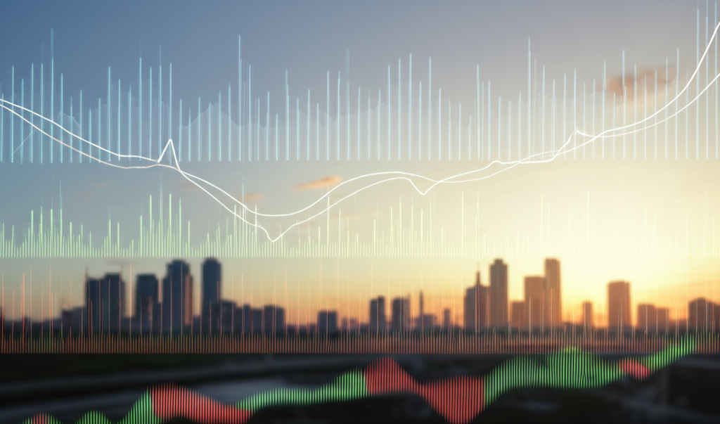 一張顯示股票價格波動與技術指標走勢的分析圖表