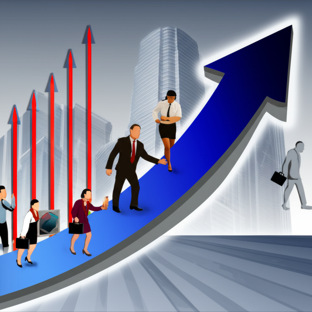 一隻手拿著智慧型手機，顯示股票圖表上的上漲趨勢與EMA線。