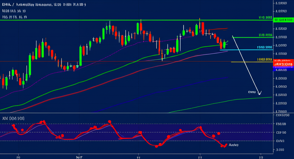 複雜的交易桌顯示多個螢幕，含有EMA、MACD和RSI等多種技術分析指標。